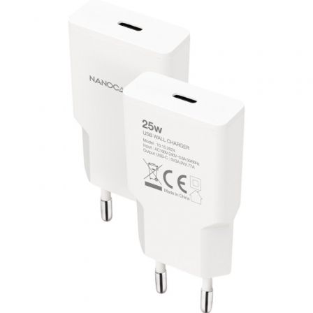 Nanocable Cargador de Pared USB-C PD 25W Blanco Nanocable Cargador de Pared USB-C PD 25W Blanco